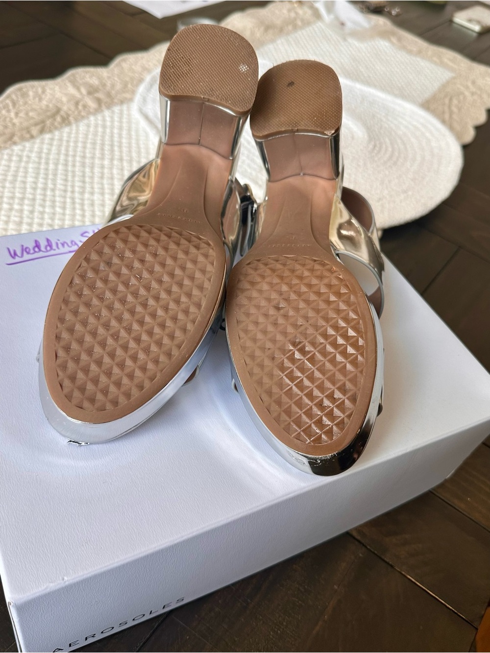 AEROSOLES Metallic SILVER Wide-Strap Slingback Platform Sandals. Worn once 8.5 - Picture 10 of 15